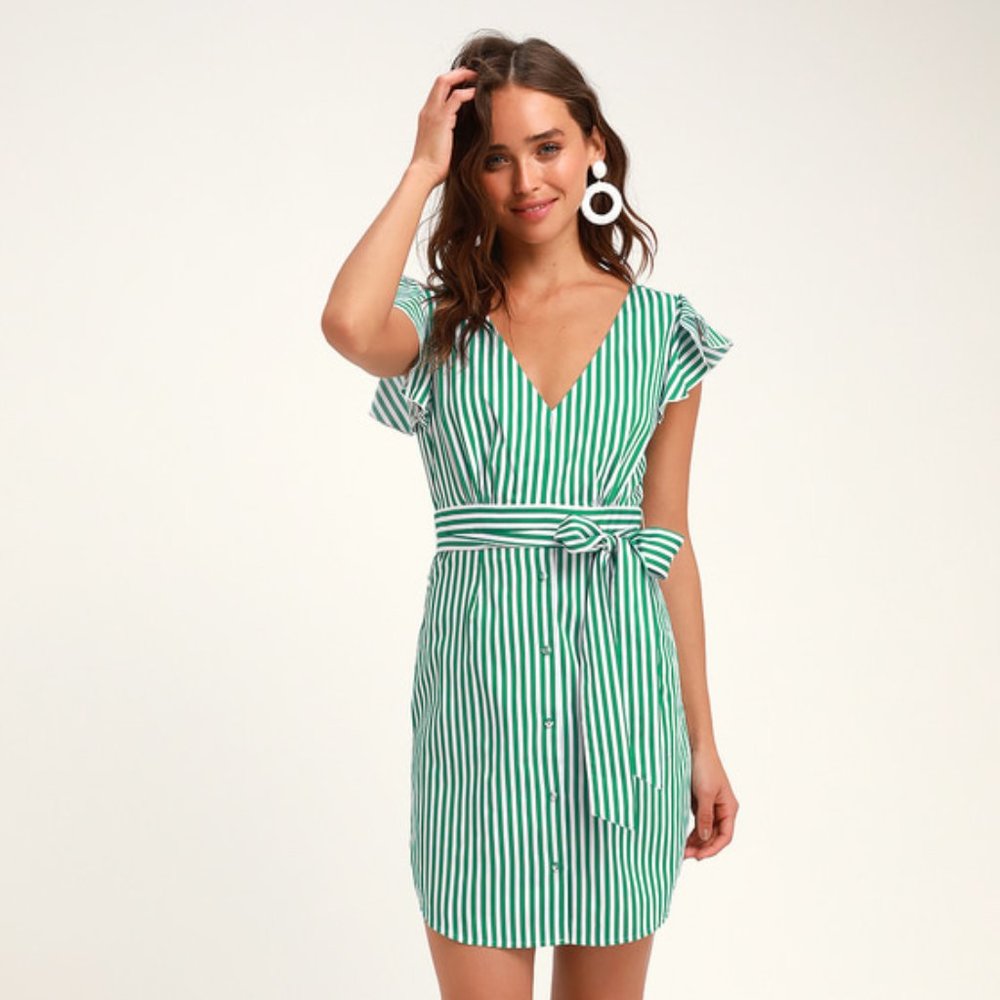 BB Dakota Peppermint Green Striped Shirt Dress Size XS